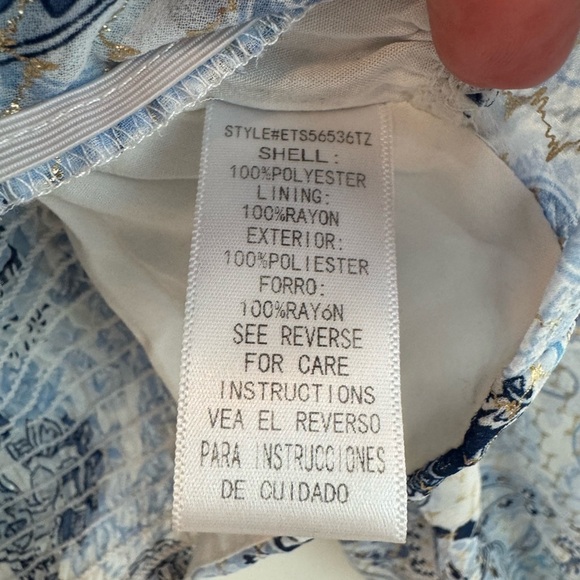 Altar'd State Light Blue Paisley Cropped Chiffon Smocked Long Sleeve Blouse - Picture 5 of 6